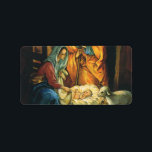 Vintage Christmas Nativity, Baby Jesus in Manger Label<br><div class="desc">Vintage illustration religious Christmas holiday design featuring a classic nativity. A Christian religion family scene with Mary,  Joseph and the infant Jesus Christ in the manger with lamb and sheep. Bethlehem.</div>
