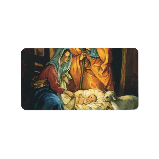 Vintage Christmas Nativity, Baby Jesus in Manger Label (Front)