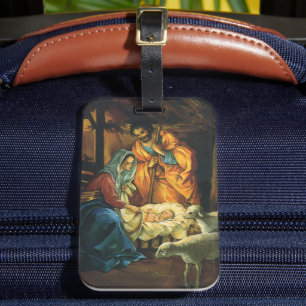 Vintage Christmas Nativity, Baby Jesus in Manger Luggage Tag