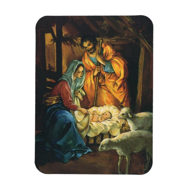 Vintage Christmas Nativity, Baby Jesus in Manger Magnet (Vertical)