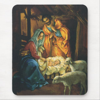 Vintage Christmas Nativity, Baby Jesus in Manger Mouse Mat