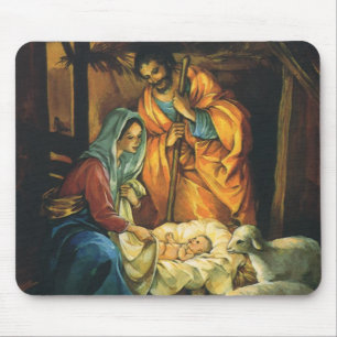 Vintage Christmas Nativity, Baby Jesus in Manger Mouse Mat