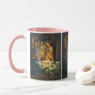 Vintage Christmas Nativity, Baby Jesus in Manger Mug