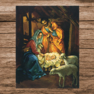 Vintage Christmas Nativity, Baby Jesus in Manger Poster