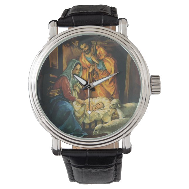 Vintage Christmas Nativity, Baby Jesus in Manger Watch (Front)