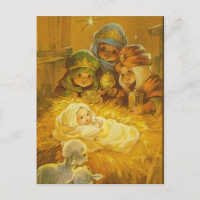 Vintage Christmas Nativity Holiday Postcard (Front)