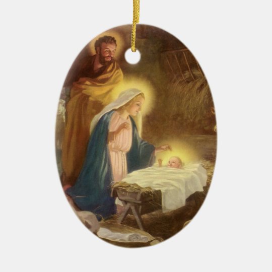 Vintage Christmas Nativity, Mary Joseph Baby Jesus Christmas Ornament