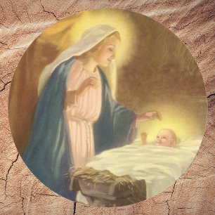Vintage Christmas Nativity, Mary Joseph Baby Jesus Classic Round Sticker