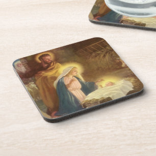 Vintage Christmas Nativity, Mary Joseph Baby Jesus Coaster