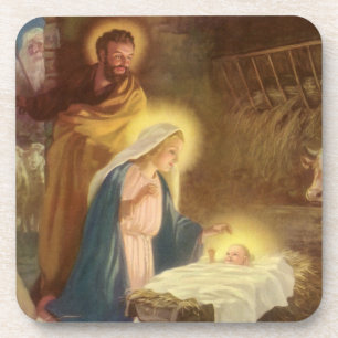 Vintage Christmas Nativity, Mary Joseph Baby Jesus Coaster