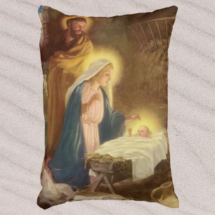 Vintage Christmas Nativity, Mary Joseph Baby Jesus Decorative Cushion