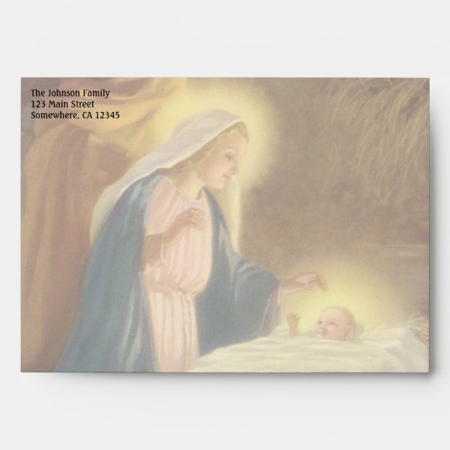 Vintage Christmas Nativity, Mary Joseph Baby Jesus Envelopes (Front)