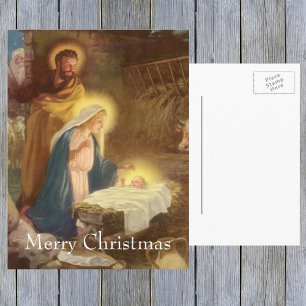Vintage Christmas Nativity, Mary Joseph Baby Jesus Holiday Postcard
