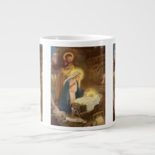 Vintage Christmas Nativity, Mary Joseph Baby Jesus Large Coffee Mug