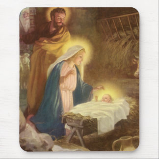 Vintage Christmas Nativity, Mary Joseph Baby Jesus Mouse Mat