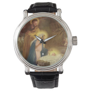 Vintage Christmas Nativity, Mary Joseph Baby Jesus Watch