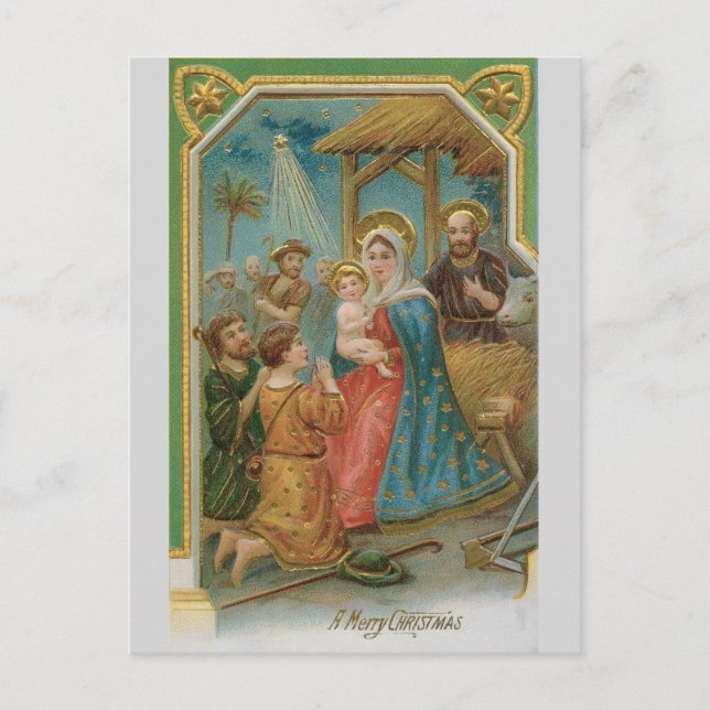 Vintage Christmas Nativity of Christ Postcard (Front)