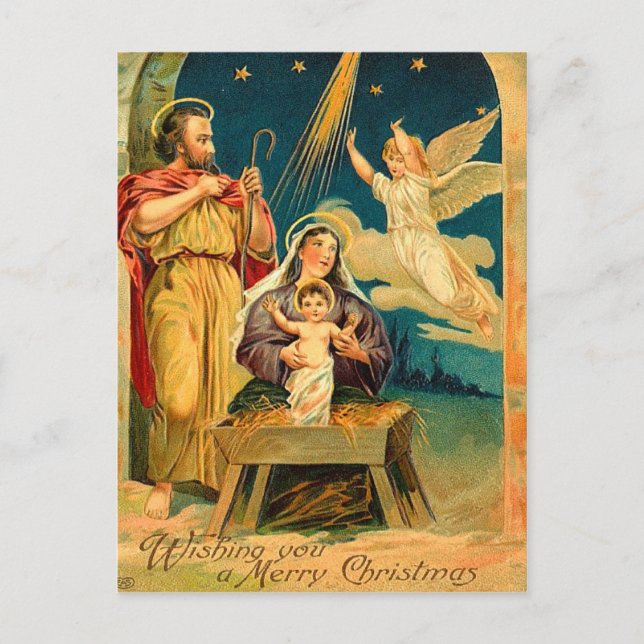 Vintage Christmas Nativity Scene Holiday Postcard (Front)