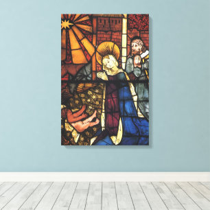Vintage Christmas Nativity Scene in Stained Glass Canvas Print