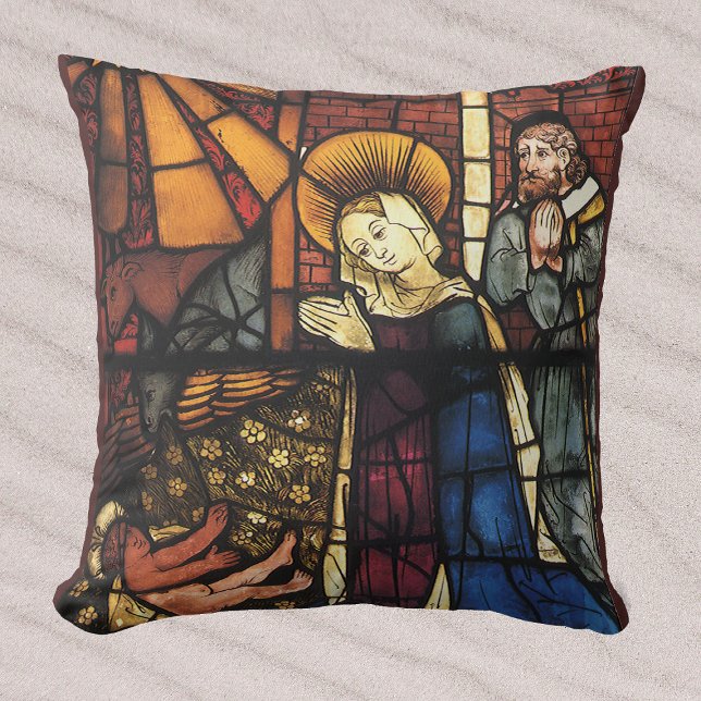 Vintage Christmas Nativity Scene in Stained Glass Cushion (Creator Uploaded)