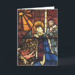 Vintage Christmas Nativity Scene in Stained Glass Holiday Card<br><div class="desc">Vintage illustration Merry Christmas holiday religious renaissance fine art design featuring a stained glass window. A Christianity religion nativity family scene with Mary, Joseph and the baby Jesus in the manger with the star of Bethlehem shining down on them. In Christian tradition, the Star of Bethlehem (or the Christmas Star)...</div>