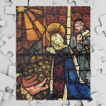 Vintage Christmas Nativity Scene in Stained Glass Jigsaw Puzzle<br><div class="desc">Vintage illustration Merry Christmas holiday religious renaissance fine art design featuring a stained glass window. A Christianity religion nativity family scene with Mary, Joseph and the baby Jesus in the manger with the star of Bethlehem shining down on them. In Christian tradition, the Star of Bethlehem (or the Christmas Star)...</div>