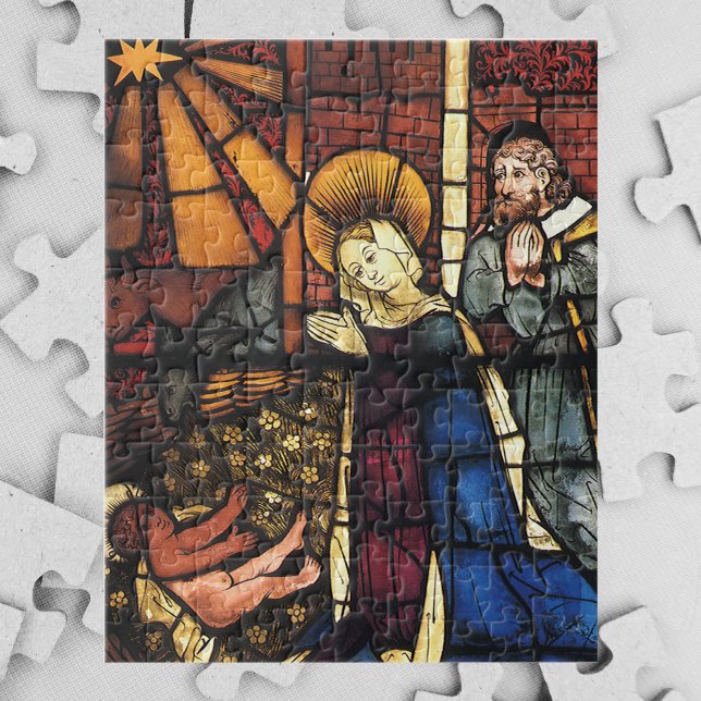 Vintage Christmas Nativity Scene in Stained Glass Jigsaw Puzzle (Creator Uploaded)