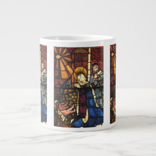 Vintage Christmas Nativity Scene in Stained Glass Large Coffee Mug