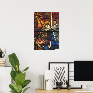 Vintage Christmas Nativity Scene in Stained Glass Poster