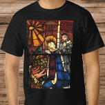 Vintage Christmas Nativity Scene in Stained Glass T-Shirt<br><div class="desc">Vintage illustration Merry Christmas holiday religious renaissance fine art design featuring a stained glass window. A Christianity religion nativity family scene with Mary, Joseph and the baby Jesus in the manger with the star of Bethlehem shining down on them. In Christian tradition, the Star of Bethlehem (or the Christmas Star)...</div>