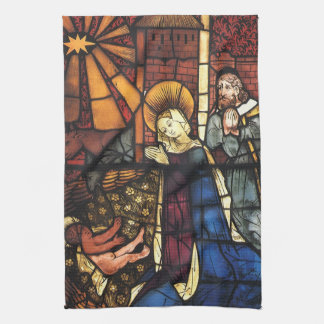 Vintage Christmas Nativity Scene in Stained Glass Tea Towel