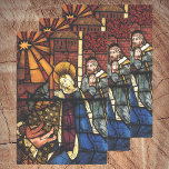Vintage Christmas Nativity Scene in Stained Glass Wrapping Paper Sheet<br><div class="desc">Vintage illustration Merry Christmas holiday religious renaissance fine art design featuring a stained glass window. A Christianity religion nativity family scene with Mary, Joseph and the baby Jesus in the manger with the star of Bethlehem shining down on them. In Christian tradition, the Star of Bethlehem (or the Christmas Star)...</div>