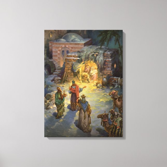 Vintage Christmas Nativity with Visiting Magi Canvas Print (Front)