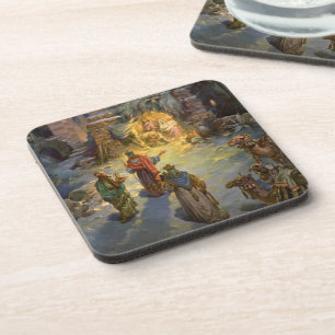 Vintage Christmas Nativity with Visiting Magi Coaster