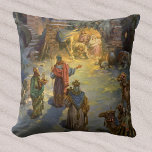 Vintage Christmas Nativity with Visiting Magi Cushion<br><div class="desc">Vintage illustration religious Christmas holiday image featuring a nativity family scene. A Christian religion design with the three wise men visiting Mary and Joseph with the baby Jesus Christ in the manger in Bethlehem.</div>