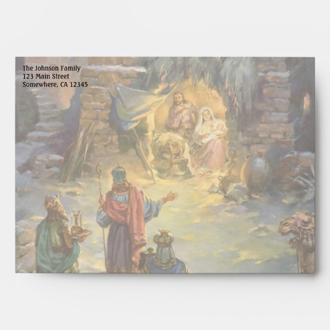 Vintage Christmas Nativity with Visiting Magi Envelopes (Front)