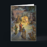 Vintage Christmas Nativity with Visiting Magi Holiday Card<br><div class="desc">Vintage illustration religious Christmas holiday image featuring a nativity family scene. A Christian religion design with the three wise men visiting Mary and Joseph with the baby Jesus Christ in the manger in Bethlehem.</div>
