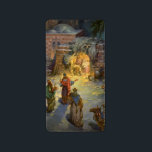 Vintage Christmas Nativity with Visiting Magi Label<br><div class="desc">Vintage illustration religious Christmas holiday image featuring a nativity family scene. A Christian religion design with the three wise men visiting Mary and Joseph with the baby Jesus Christ in the manger in Bethlehem.</div>