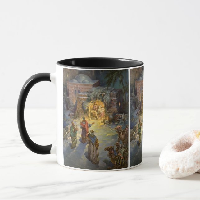 Vintage Christmas Nativity with Visiting Magi Mug (With Donut)