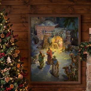 Vintage Christmas Nativity with Visiting Magi Poster