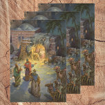 Vintage Christmas Nativity with Visiting Magi Wrapping Paper Sheet<br><div class="desc">Vintage illustration religious Christmas holiday image featuring a nativity family scene. A Christian religion design with the three wise men visiting Mary and Joseph with the baby Jesus Christ in the manger in Bethlehem.</div>