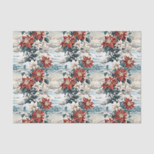 Vintage Christmas Nature Landscape with Poinsettia Tissue Paper