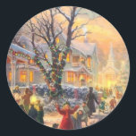 Vintage Christmas Neighbourhood Classic Round Sticker<br><div class="desc">Vintage Christmas Neighbourhood</div>