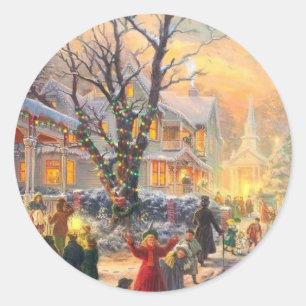 Vintage Christmas Neighbourhood Classic Round Sticker