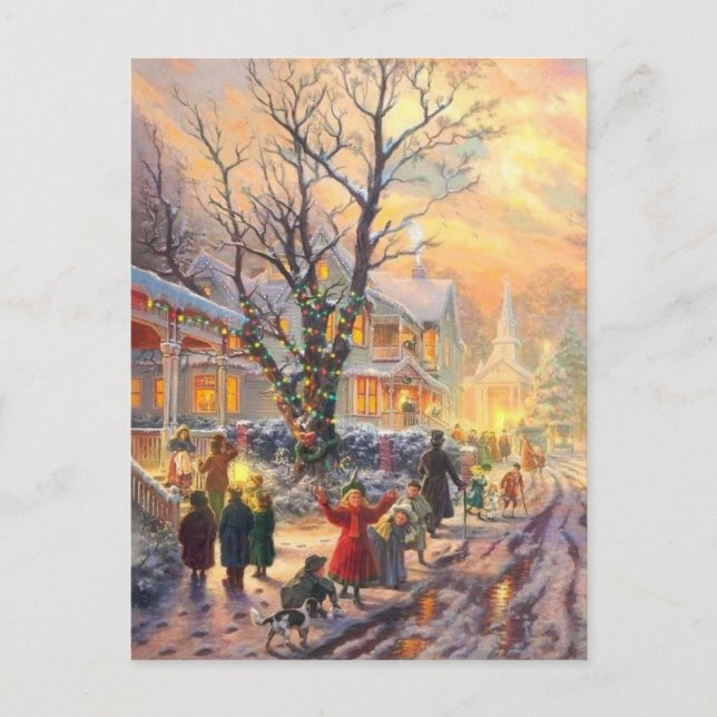 Vintage Christmas Neighbourhood Holiday Postcard (Front)
