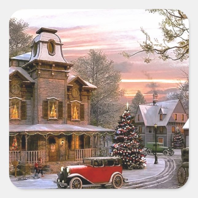 Vintage Christmas Neighbourhood Square Sticker (Front)