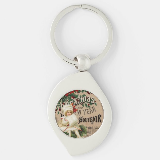 Vintage Christmas New Year Ephemera  Key Ring (Front)