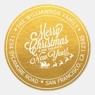 Vintage Christmas New Year Gold Return Address Classic Round Sticker