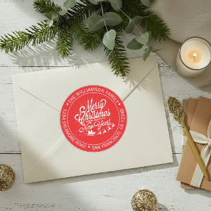 Vintage Christmas New Year Red Return Address Classic Round Sticker