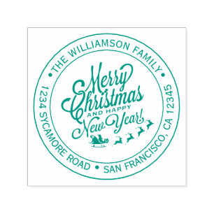 Vintage Christmas New Year Round Return Address Self-inking Stamp